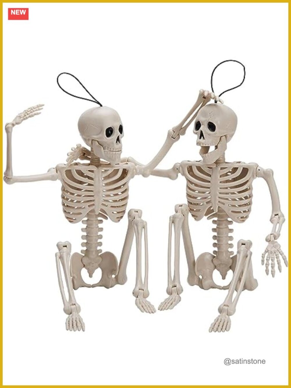 2 PCS Posable Hanging Skeleton Decorations 16" Plastic Indoor Outdoor Halloween